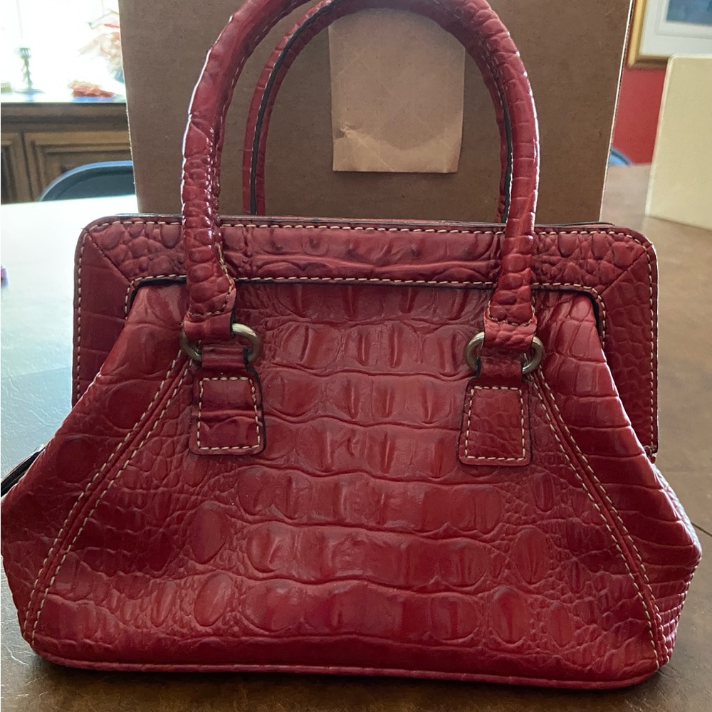 Red Crocodile-like Embossed Handbag